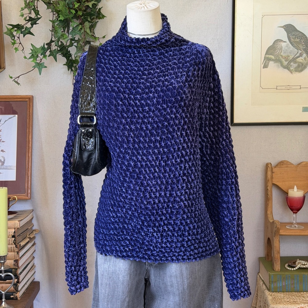 Purple Textured Velvet Mock Neck Top Whimsygoth Vintage Indie Funky 90s